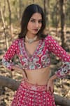Panihari_Pink Silk, Net Sequins, Embroidery, Cut Work V-neck Raw Lehenga Set _Online_at_Aza_Fashions