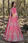 Shop_Panihari_Pink Silk, Net Sequins, Embroidery, Cut Work V-neck Raw Lehenga Set _at_Aza_Fashions