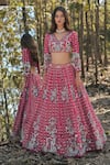 Buy_Panihari_Pink Silk, Net Sequins, Embroidery, Cut Work V-neck Raw Lehenga Set _Online_at_Aza_Fashions
