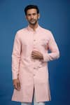 Buy_Arihant Rai Sinha_Pink Silk, Polyester, Viscose Sequins, Embroidery Leaf Sherwani Set _Online_at_Aza_Fashions