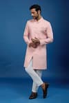 Arihant Rai Sinha_Pink Silk, Polyester, Viscose Sequins, Embroidery Leaf Sherwani Set _at_Aza_Fashions