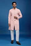 Buy_Arihant Rai Sinha_Pink Silk, Polyester, Viscose Sequins, Embroidery Leaf Sherwani Set _at_Aza_Fashions