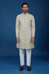 Buy_Arihant Rai Sinha_Beige Jacquard, Polyester, Viscose Embroidery, Florette Woven Sherwani Set _Online_at_Aza_Fashions