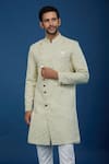 Buy_Arihant Rai Sinha_Gray Jacquard, Polyester, Viscose Embroidery, Sequins Work Sherwani Set _Online_at_Aza_Fashions