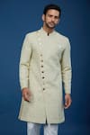 Arihant Rai Sinha_Gray Jacquard, Polyester, Viscose Embroidery, Sequins Work Sherwani Set _at_Aza_Fashions