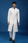 Buy_Arihant Rai Sinha_Off White Silk, Polyester, Viscose Embroidery Thread Sherwani Set _at_Aza_Fashions