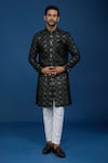 Buy_Arihant Rai Sinha_Black Velvet, Polyester, Viscose Embroidery, Sequins Thread And Sherwani Set _at_Aza_Fashions