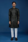 Shop_Arihant Rai Sinha_Black Velvet, Polyester, Viscose Embroidery, Sequins Thread And Sherwani Set _Online_at_Aza_Fashions