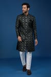 Arihant Rai Sinha_Black Velvet, Polyester, Viscose Embroidery, Sequins Thread And Sherwani Set _at_Aza_Fashions