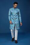 Buy_Arihant Rai Sinha_Blue Silk, Polyester, Viscose Embroidery, Sequins Paisley Sherwani Set _at_Aza_Fashions