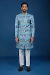 Buy_Arihant Rai Sinha_Blue Silk, Polyester, Viscose Embroidery, Sequins Paisley Sherwani Set _Online_at_Aza_Fashions