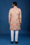 Shop_Arihant Rai Sinha_Orange Silk, Polyester, Viscose Embroidery, Sequins Flower Pattern Sherwani Set _at_Aza_Fashions