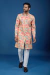 Buy_Arihant Rai Sinha_Orange Silk, Polyester, Viscose Embroidery, Sequins Flower Pattern Sherwani Set _at_Aza_Fashions