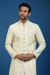 Arihant Rai Sinha_Yellow Silk, Polyester, Viscose Embroidery, Geometric Pattern Sherwani Set _Online_at_Aza_Fashions
