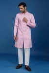 Buy_Arihant Rai Sinha_Pink Silk, Polyester, Viscose Embroidery, Sequins Leaflet Sherwani Set _at_Aza_Fashions