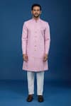Arihant Rai Sinha_Pink Silk, Polyester, Viscose Embroidery, Sequins Leaflet Sherwani Set _Online_at_Aza_Fashions