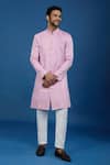 Buy_Arihant Rai Sinha_Pink Silk, Polyester, Viscose Embroidery, Sequins Leaflet Sherwani Set _Online_at_Aza_Fashions