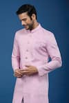 Arihant Rai Sinha_Pink Silk, Polyester, Viscose Embroidery, Sequins Leaflet Sherwani Set _at_Aza_Fashions