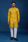 Arihant Rai Sinha_Yellow Silk, Polyester, Viscose Embroidery, Sequins Threadwork Sherwani Set _Online_at_Aza_Fashions