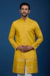 Buy_Arihant Rai Sinha_Yellow Silk, Polyester, Viscose Embroidery, Sequins Threadwork Sherwani Set _Online_at_Aza_Fashions