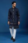 Shop_Arihant Rai Sinha_Blue Silk, Polyester, Viscose Embroidery, Sequins Linear Sherwani Set _Online_at_Aza_Fashions