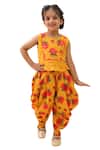 Buy_Lil Drama_Mustard Cotton Sequins, Genda Phool Floral Pattern Crop Top And Dhoti Pant Set _at_Aza_Fashions