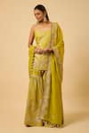 Buy_Monk & Mei By Sonia Anand_Yellow Silk, Organza Embroidery, Tassels Square Aishwarya Kurta Sharara Set _at_Aza_Fashions