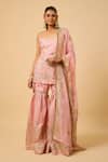 Buy_Monk & Mei By Sonia Anand_Pink Silk, Organza Embroidery Square Neck Aishwarya Kurta Sharara Set _at_Aza_Fashions