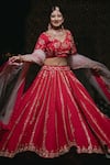 Buy_Amaltas Couture_Pink Silk, Organza Sequins, Beads V-neck Raw Embroidered Lehenga Set _at_Aza_Fashions