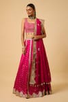 Buy_Monk & Mei By Sonia Anand_Pink Silk, Organza Sequins, Beads, Tassels Square Sona Embroidered Lehenga Set _at_Aza_Fashions
