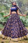 Buy_Amaltas Couture_Blue Georgette, Silk Sequins Round Neck Embroidered Lehenga Set _at_Aza_Fashions