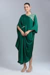Buy Samyukta Singhania Green Satin, Georgette Embroidery Round Neck Placement Kaftan at Aza Fashions Buy_Samyukta Singhania_Green Satin, Georgette Embroidery Round Neck Placement Kaftan _at_Aza_Fashions