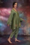 Shop_Kacha Tanka_Olive Green Chanderi Embroidery V-neck Rooh A-line Kurta Set _Online_at_Aza_Fashions