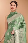 Samyukta Singhania_Green Zari High Neck Woven Banarasi Silk Saree With Blouse _at_Aza_Fashions