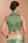 Shop_Samyukta Singhania_Green Zari High Neck Woven Banarasi Silk Saree With Blouse 