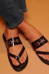 Shop_Dmodot_Black Buckles Trim Leather Sandals _at_Aza_Fashions