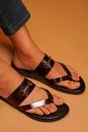 Dmodot_Black Buckles Trim Leather Sandals _Online_at_Aza_Fashions