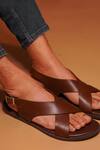 Shop_Dmodot_Brown Pelle Tannino Leather Sandals _at_Aza_Fashions