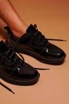 Shop_Dmodot_Black Leather Sneakers With Brogue Details_at_Aza_Fashions