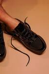 Dmodot_Black Leather Sneakers With Brogue Details_Online_at_Aza_Fashions
