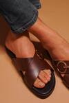 Shop_Dmodot_Brown Cross Strap Sandals_at_Aza_Fashions