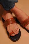 Shop_Dmodot_Black Leather Woven Sandals _at_Aza_Fashions