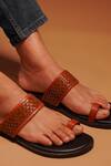 Buy_Dmodot_Black Leather Woven Sandals _Online_at_Aza_Fashions