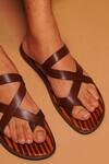 Shop Dmodot Brown Textured Flat Criss-cross Sandals at Aza Fashions Shop_Dmodot_Brown Textured Flat Criss-cross Sandals _at_Aza_Fashions