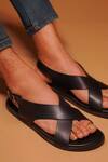 Dmodot_Black Pelle Caro Criss Cross Strap Sliders _Online_at_Aza_Fashions