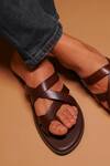 Shop Dmodot Brown Pelle Chocro Leather Multi Strap Sliders at Aza Fashions Shop_Dmodot_Brown Pelle Chocro Leather Multi Strap Sliders _at_Aza_Fashions