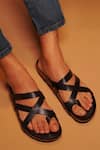 Buy_Dmodot_Black Leather Multi Strap Sliders _at_Aza_Fashions