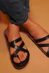 Shop_Dmodot_Black Leather Multi Strap Sliders _at_Aza_Fashions
