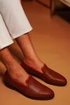 Shop_Dmodot_Brown Leather Woven Loafers _at_Aza_Fashions