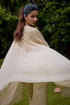 Shop_Nikasha_Cream Silk Sequins Round , Scoop Janeman Floral Print Cape Pant Set _at_Aza_Fashions